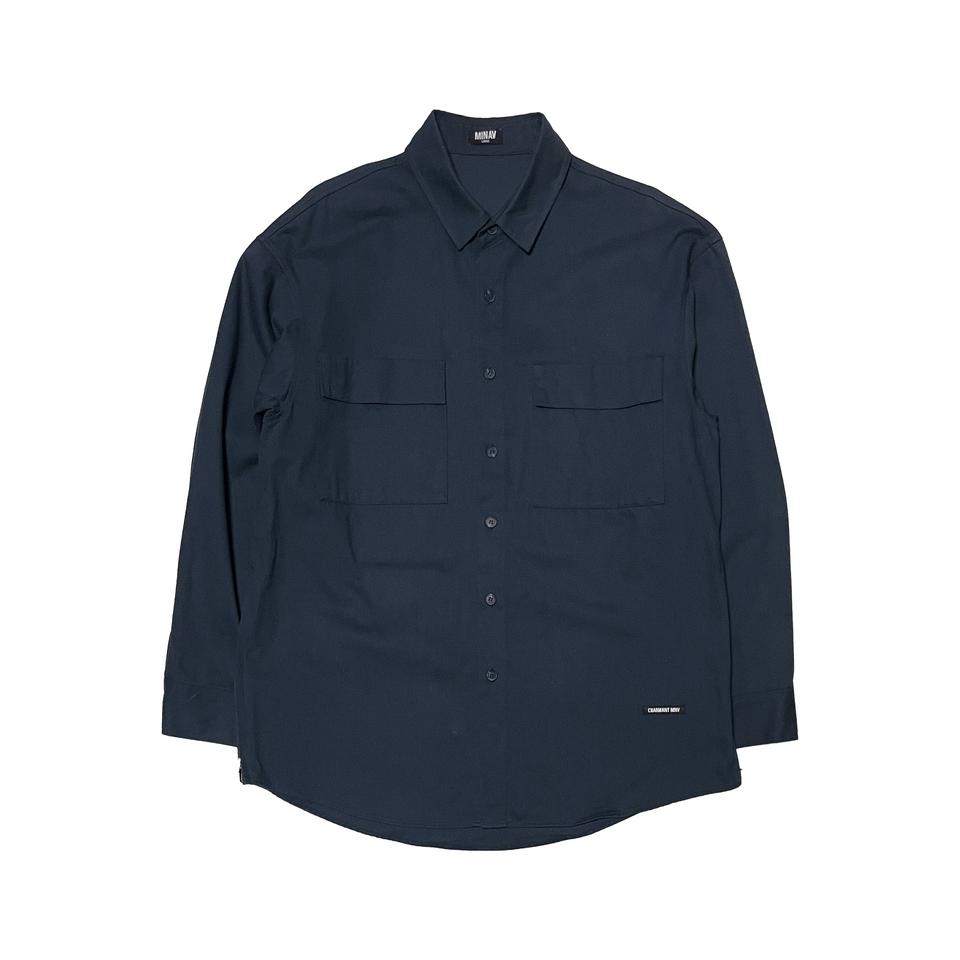 미나브 네이비 사이드 지퍼 포켓 셔츠