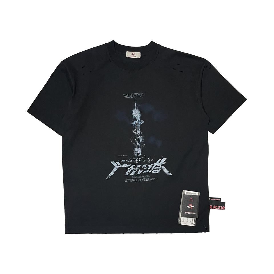 nucombined 블랙 프린팅 오버핏 반팔티