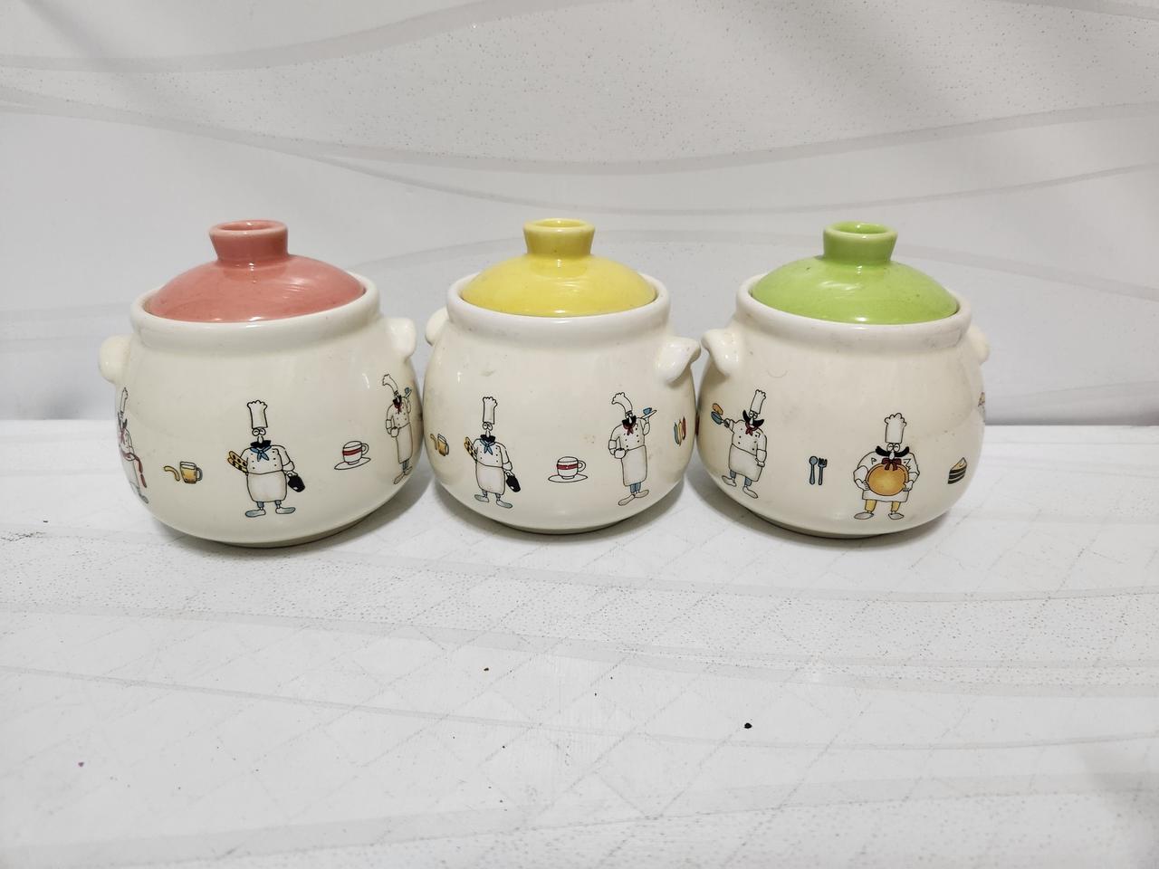 레트로 철기아트  도자기   양념통  3개