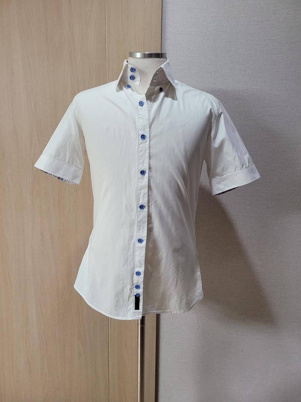 지이크 SIEG 남자 넥 투버튼 반팔 셔츠 100 화이트