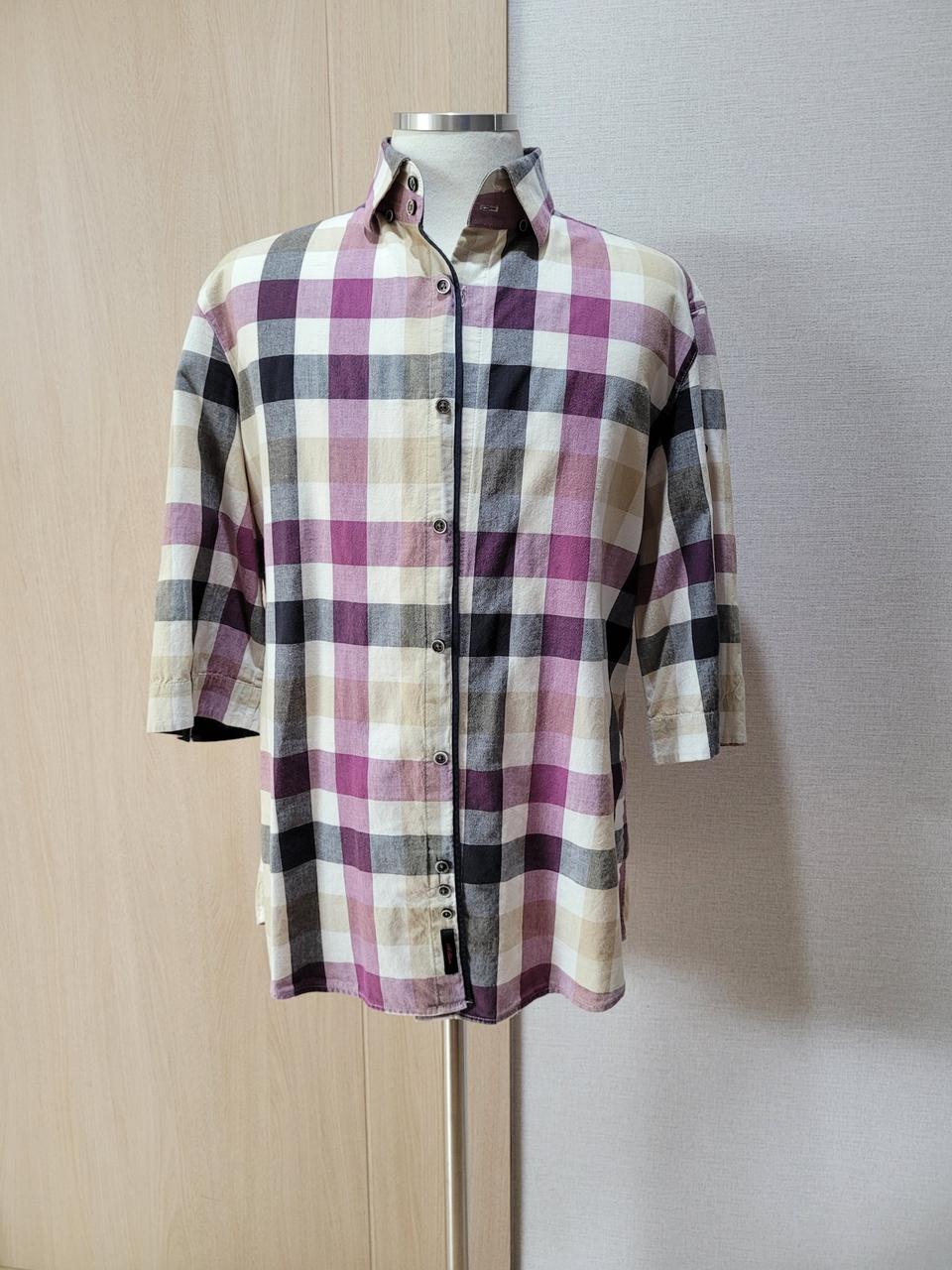 지이크 SIEG 남자 마혼방 7부 체크 셔츠 105 퍼플