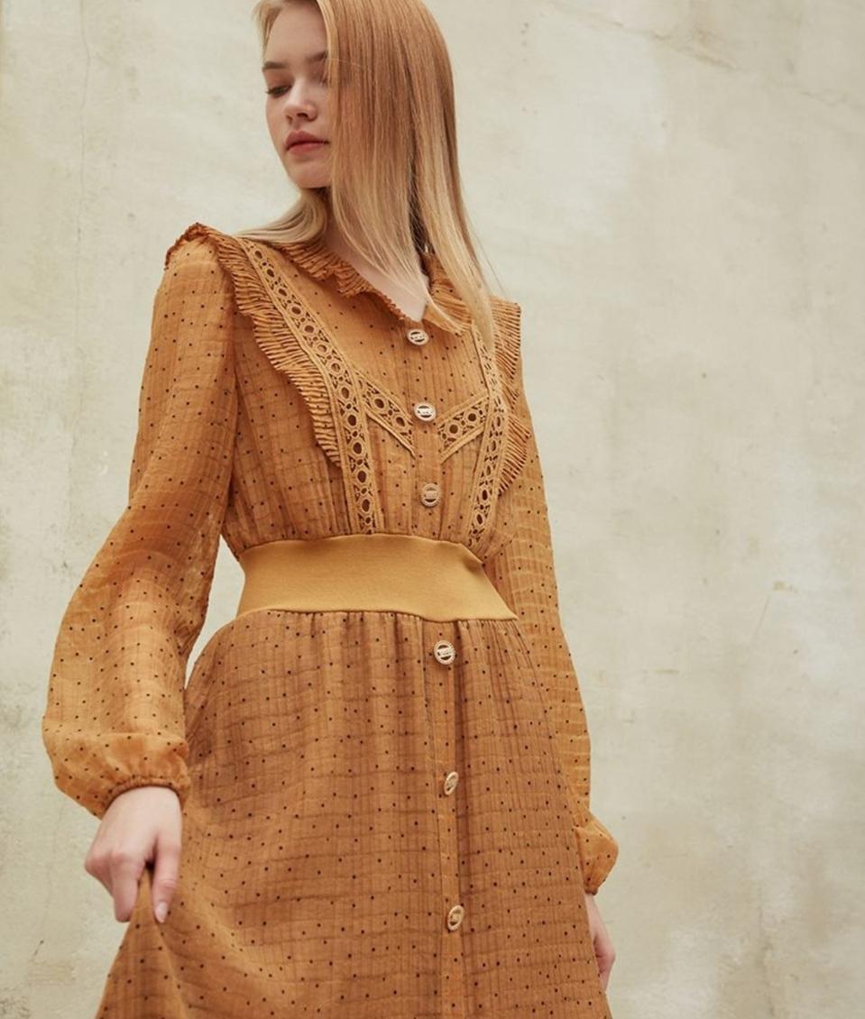 에고이스트 도트패턴 레이스배색 롱원피스 66