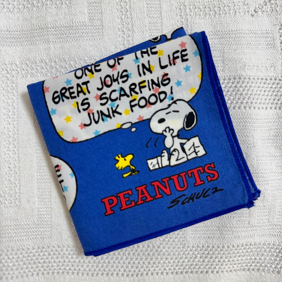 스누피 PEANUTS 블루 화이트 손수건