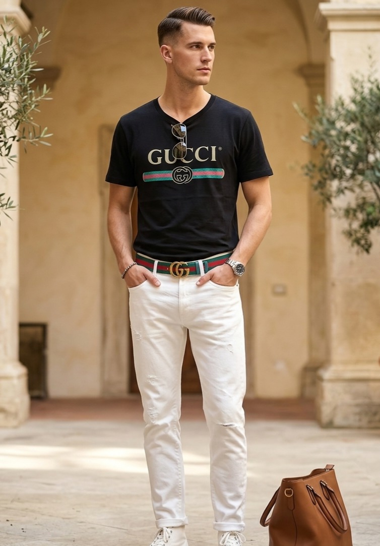 구찌 빈티지 로고 디스트레스드 워시드 티셔츠 - 블랙 (L사이즈)