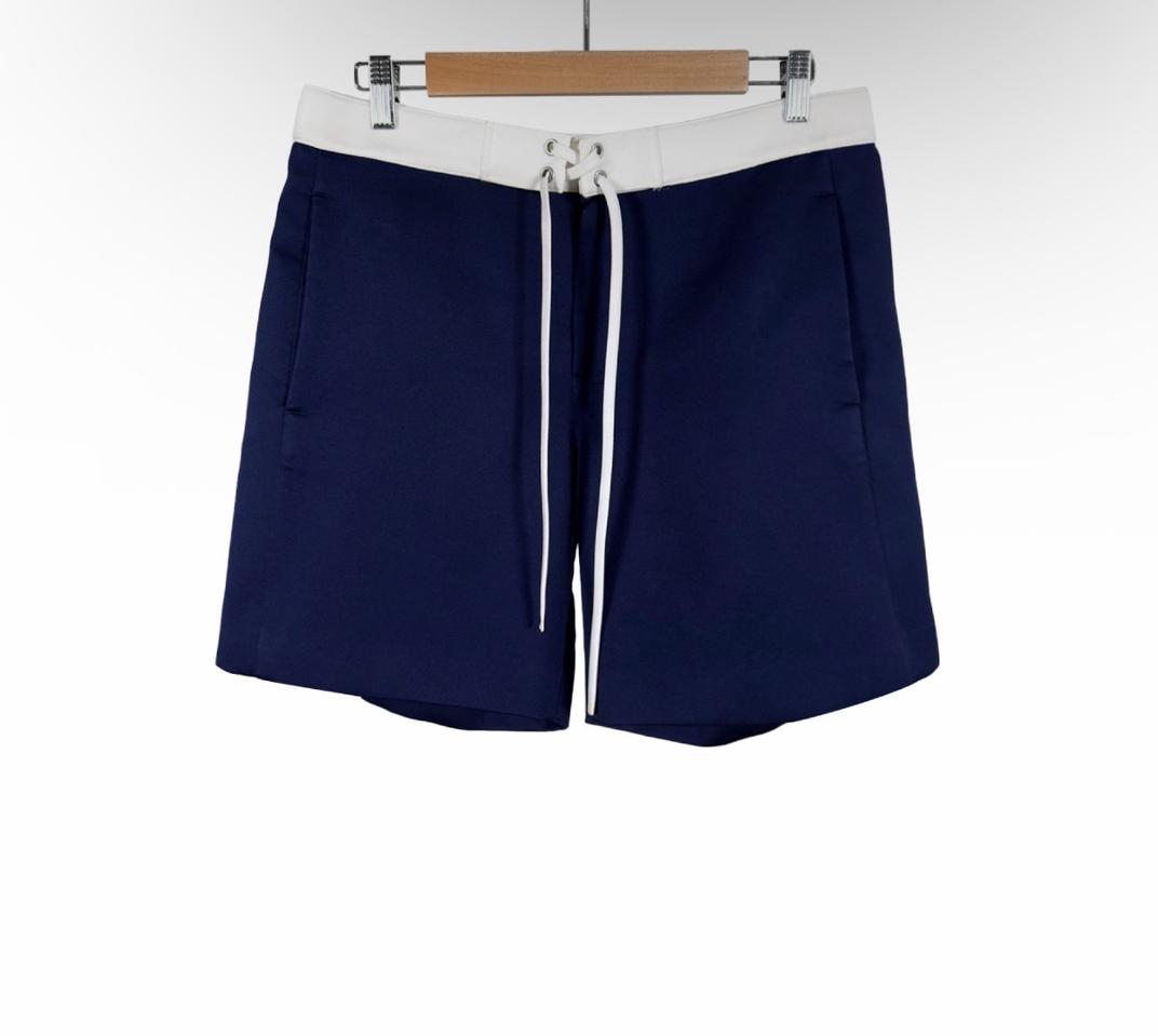 [42] 미우미우 남성 콘트라스트 드로우스트링 새틴 버뮤다 팬츠 반바지