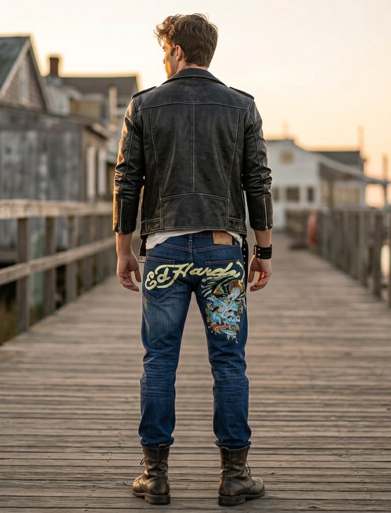 Ed Hardy 빈티지 드래곤&스컬 자수 데님 팬츠 (32) 32에서33