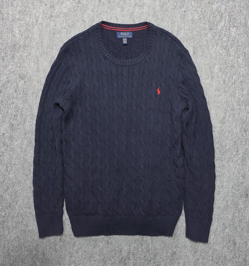 폴로 랄프로렌 케이블 꽈배기 니트 라운드넥 니트 네이비 보이즈 XL