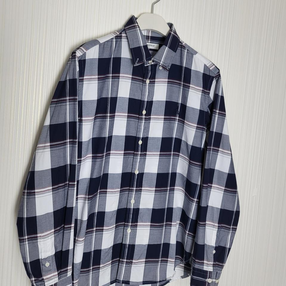 100_빈폴 체크 셔츠 네이비 화이트