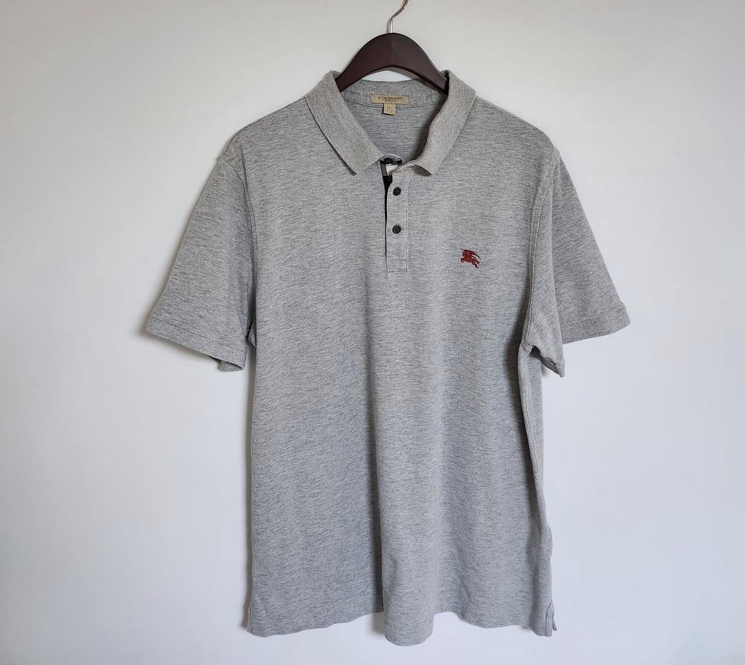 XXL 버버리 그레이 체크 기사 자수 로고 반팔 카라티 4055120