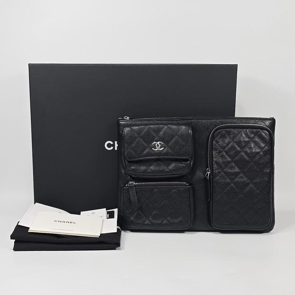 샤넬 캐비어 스킨 멀티 포켓 클러치백