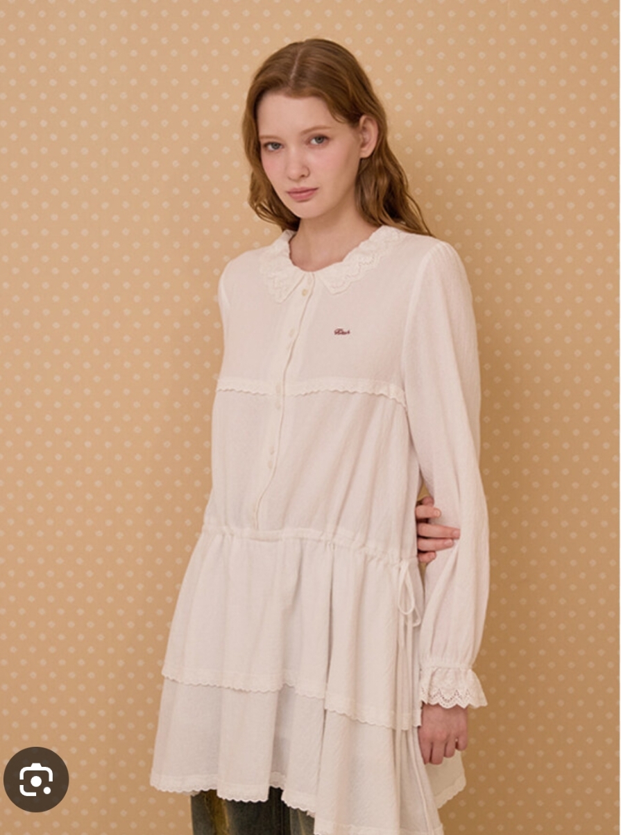 키르시 면 레이스 미니원피스