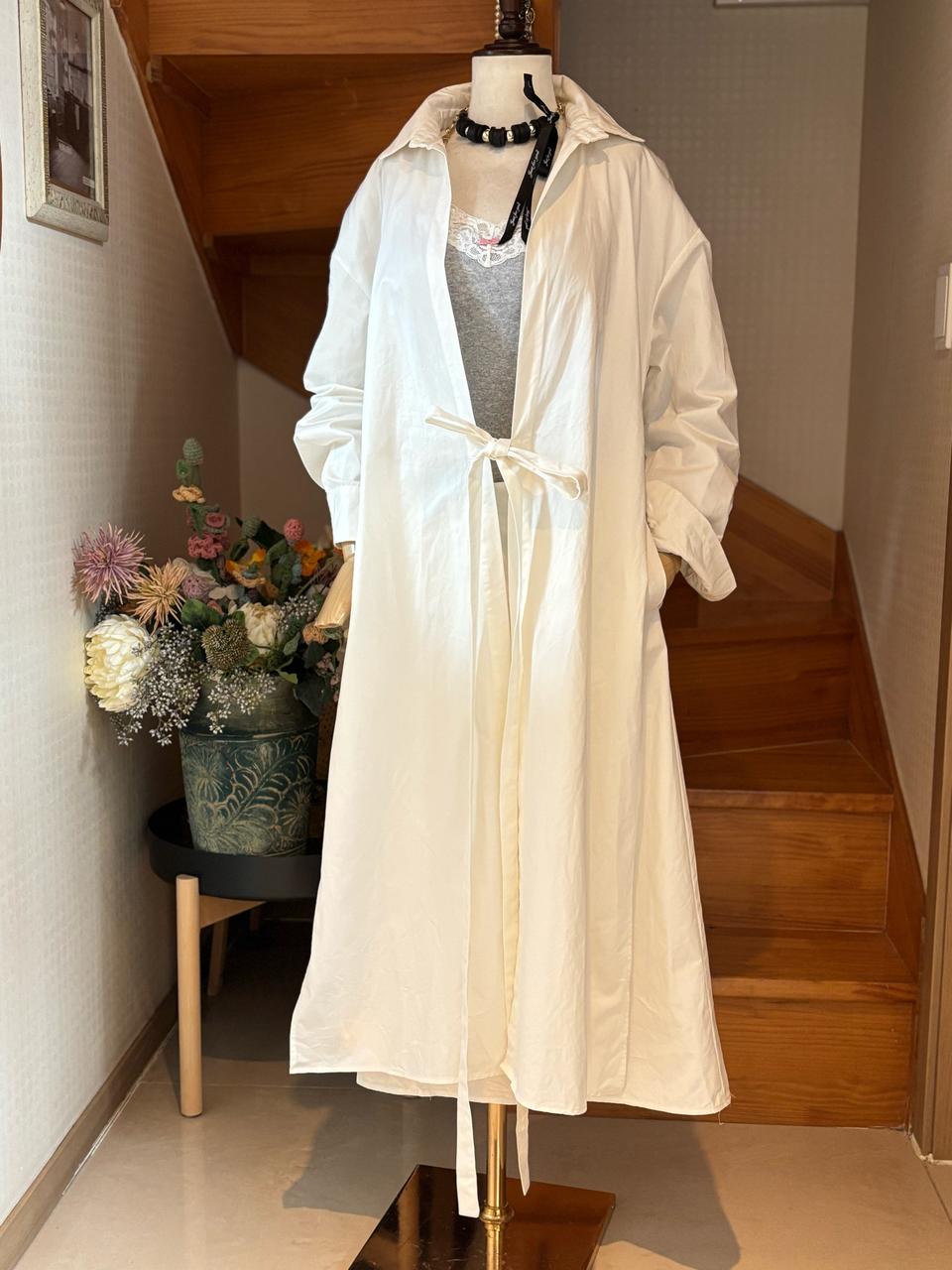 화이트 롱 셔츠 원피스 로브 스타일
