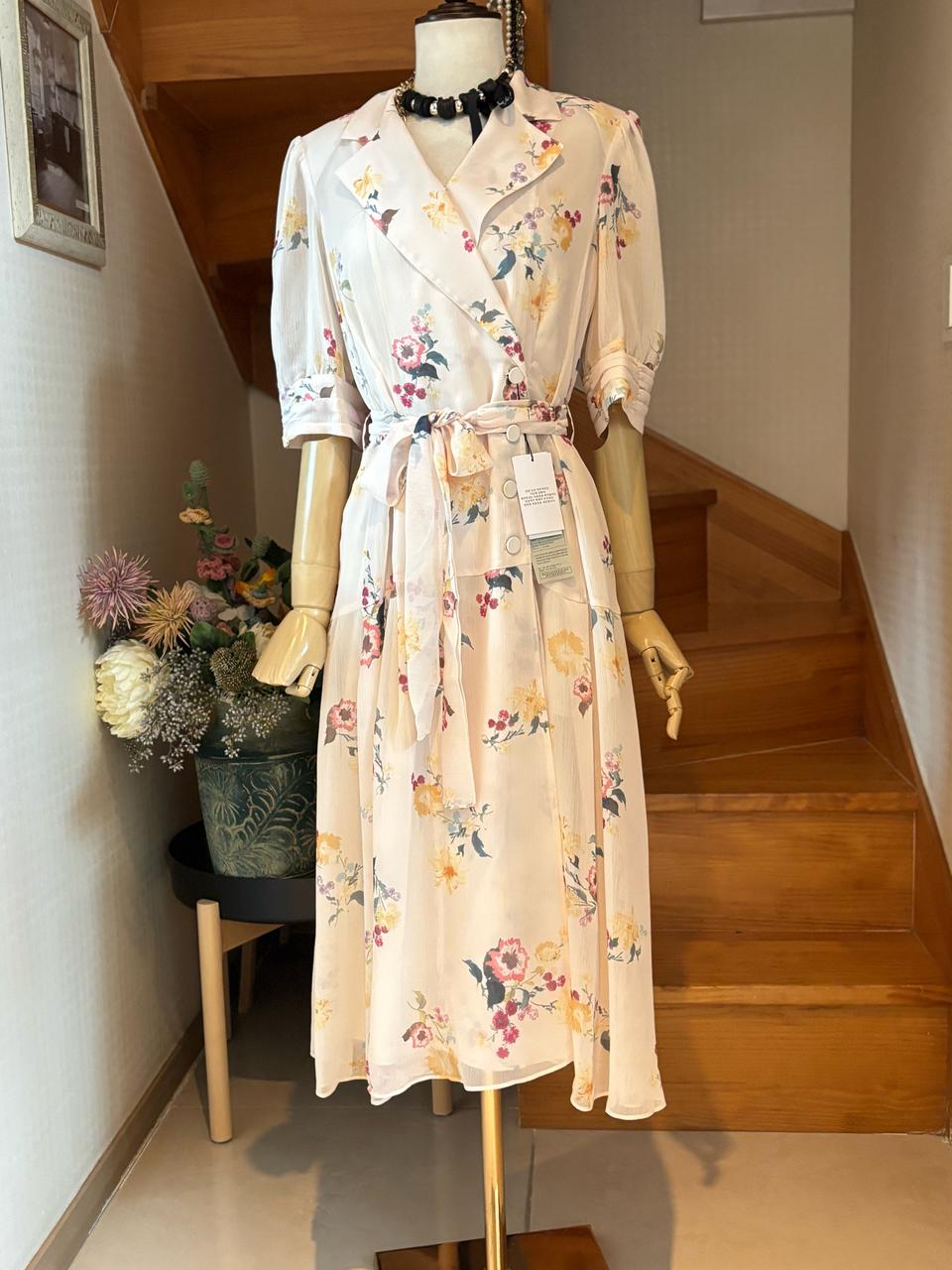 플라워 패턴 랩 스타일 롱 원피스