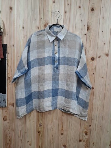 체크  오버핏  블라우스