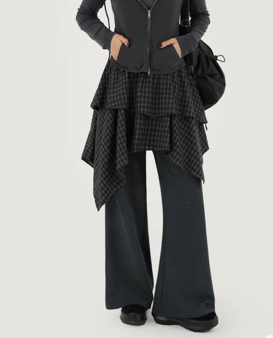 체크 레이어드 부츠컷 레깅스 팬츠