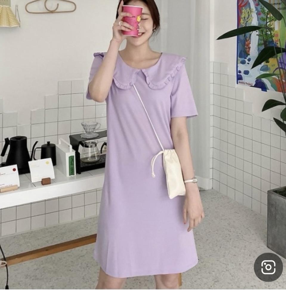 연보라 카라 원피스