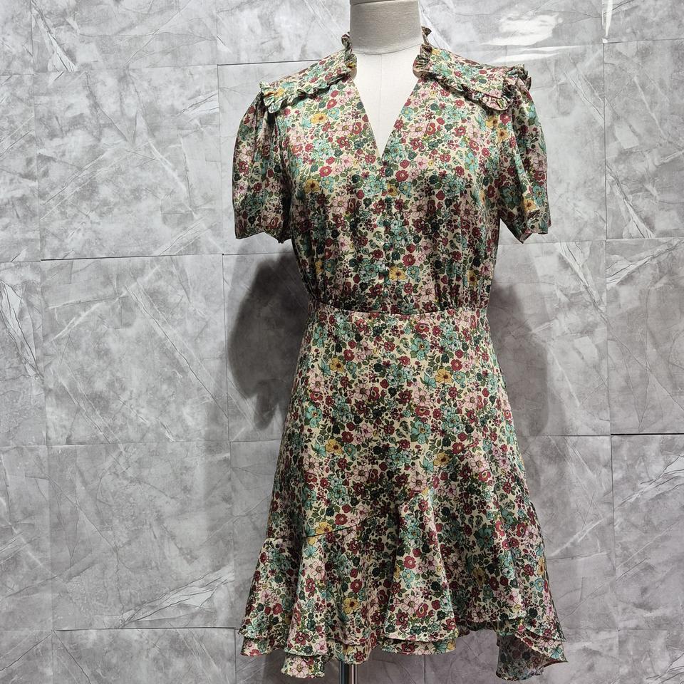 산드로 플라워 패턴 롤 칼라 반팔 원피스