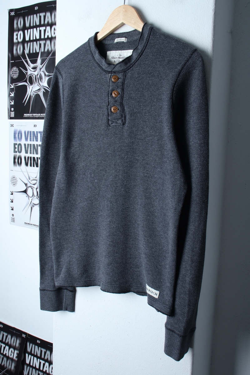 (M-L) 아베크롬비 긴팔티셔츠 와플 헨리넥 그레이 놈코어-1821A