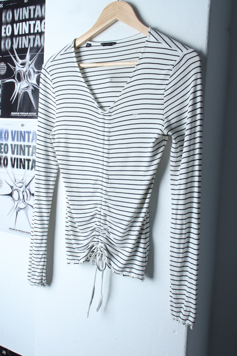 W(S) 게스 긴팔티셔츠 브이넥 스트라이프 화이트 셔링-18220