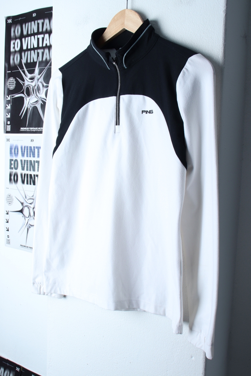 W(L) 핑 카라 긴팔티셔츠 골프 기능성 반집업 화이트-1822C