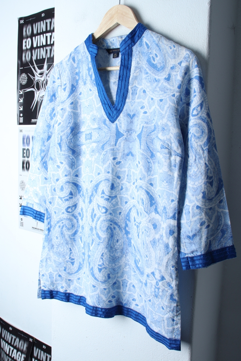 W(XS-S) 브룩스브라더스 셔츠 남방 패턴 연블루 린넨 마-1822D