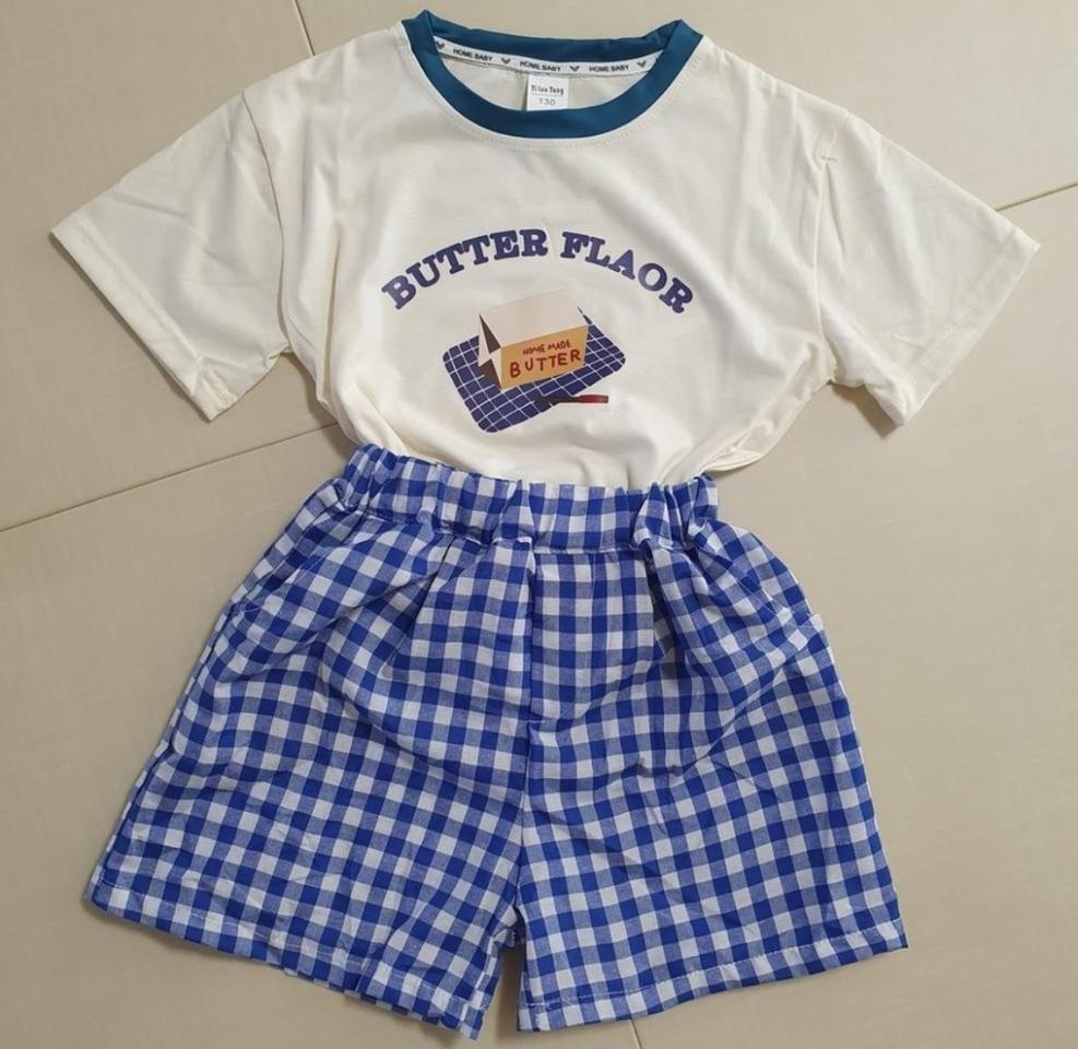 (새상품) 남아 유아 체크반바지 여름 상하복세트 130호