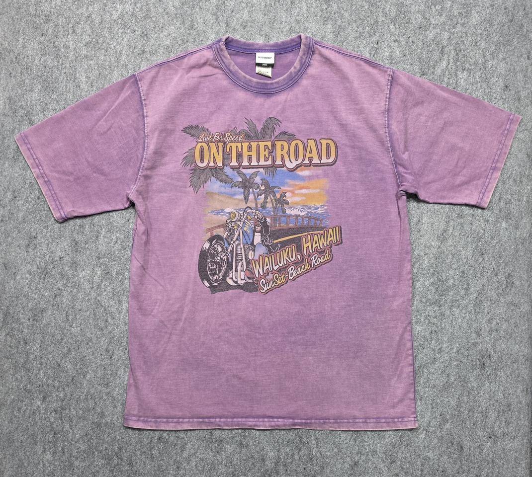 아웃스탠딩 하와이 바이크 그래픽 피그먼트 워싱 반팔티 L