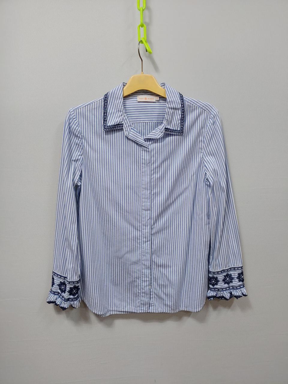 토리버치 스트라이프 셔츠 블루 플라워 자수 여성10