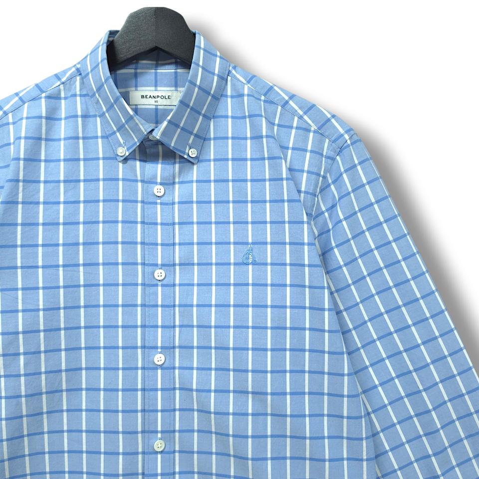 [95] 빈폴 스카이블루 체크 버튼다운 코튼 긴팔셔츠