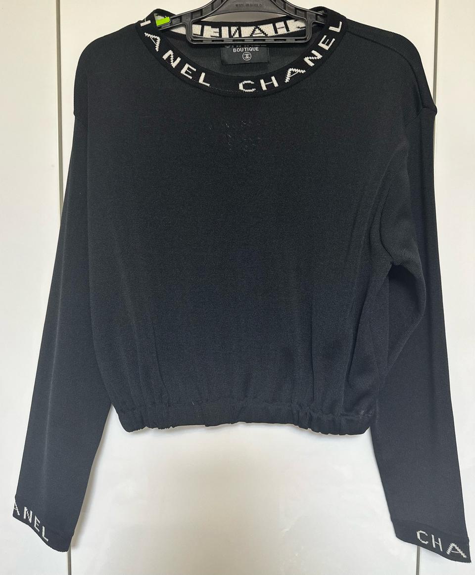 샤넬 블랙 로고 니트 긴팔티