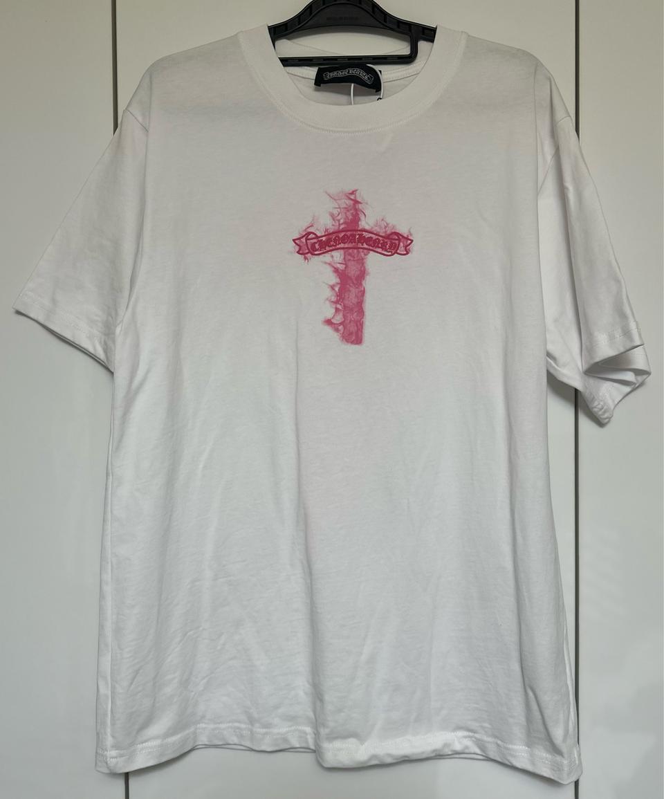 크롬하츠 핑크크로스 엠보반팔 티셔츠