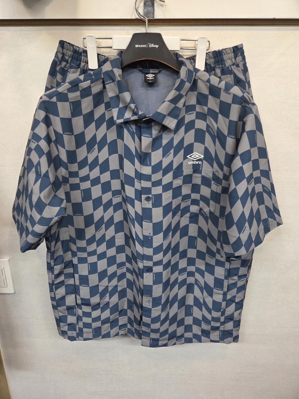 엄브로 린넨 라이크 체크 셔츠반팔 4부반바지 세트 xl