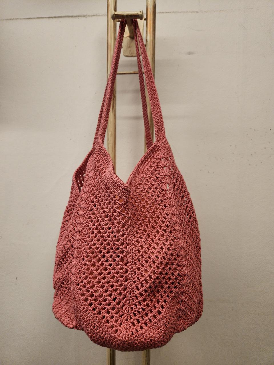 뜨개 숄더백 핑크