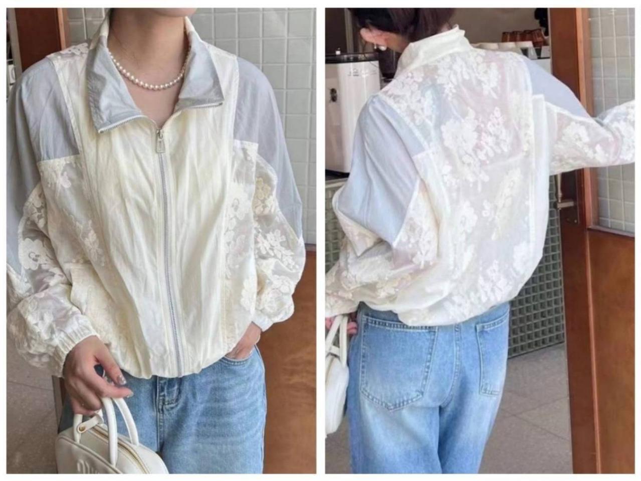 (그레이)레이스배색 바스락점퍼 새상품(77까지)