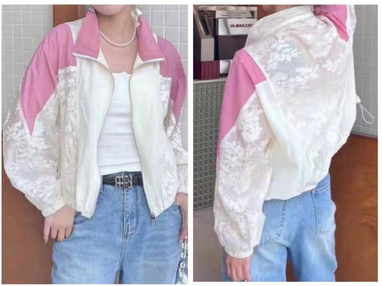 (핑크)레이스배색 바스락점퍼 새상품(77까지)