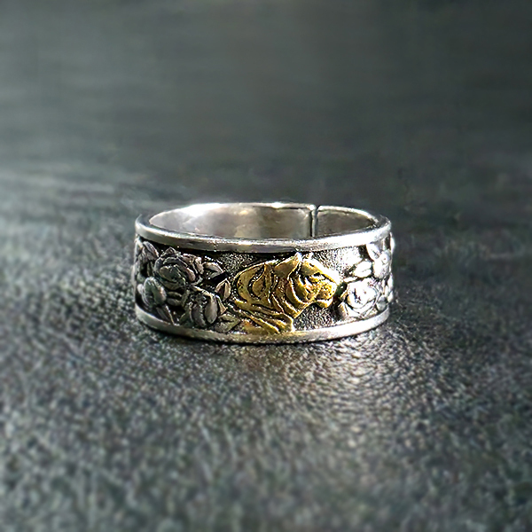 Hwaho 실버 남자 엔틱 빈티지 명품 꽃 호랑이 반지