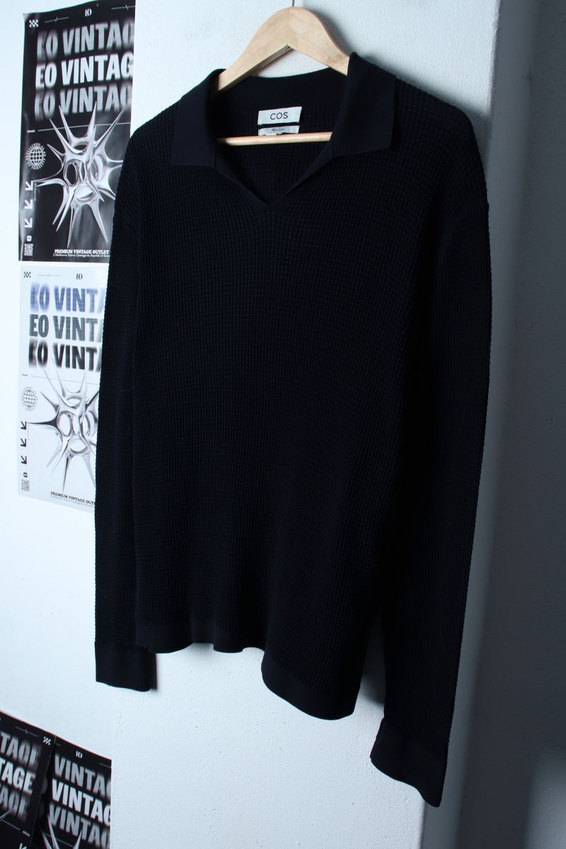 (L-2XL) 코스 카라 긴팔티셔츠 빅사이즈 브이넥 와플-182BD