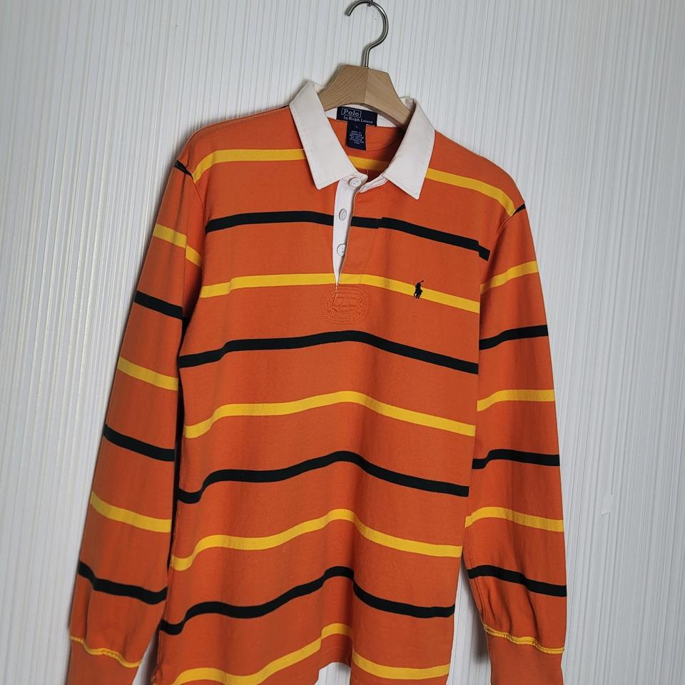 여성L 폴로 럭비 피케셔츠 오렌지 스트라이프 랄프로렌
