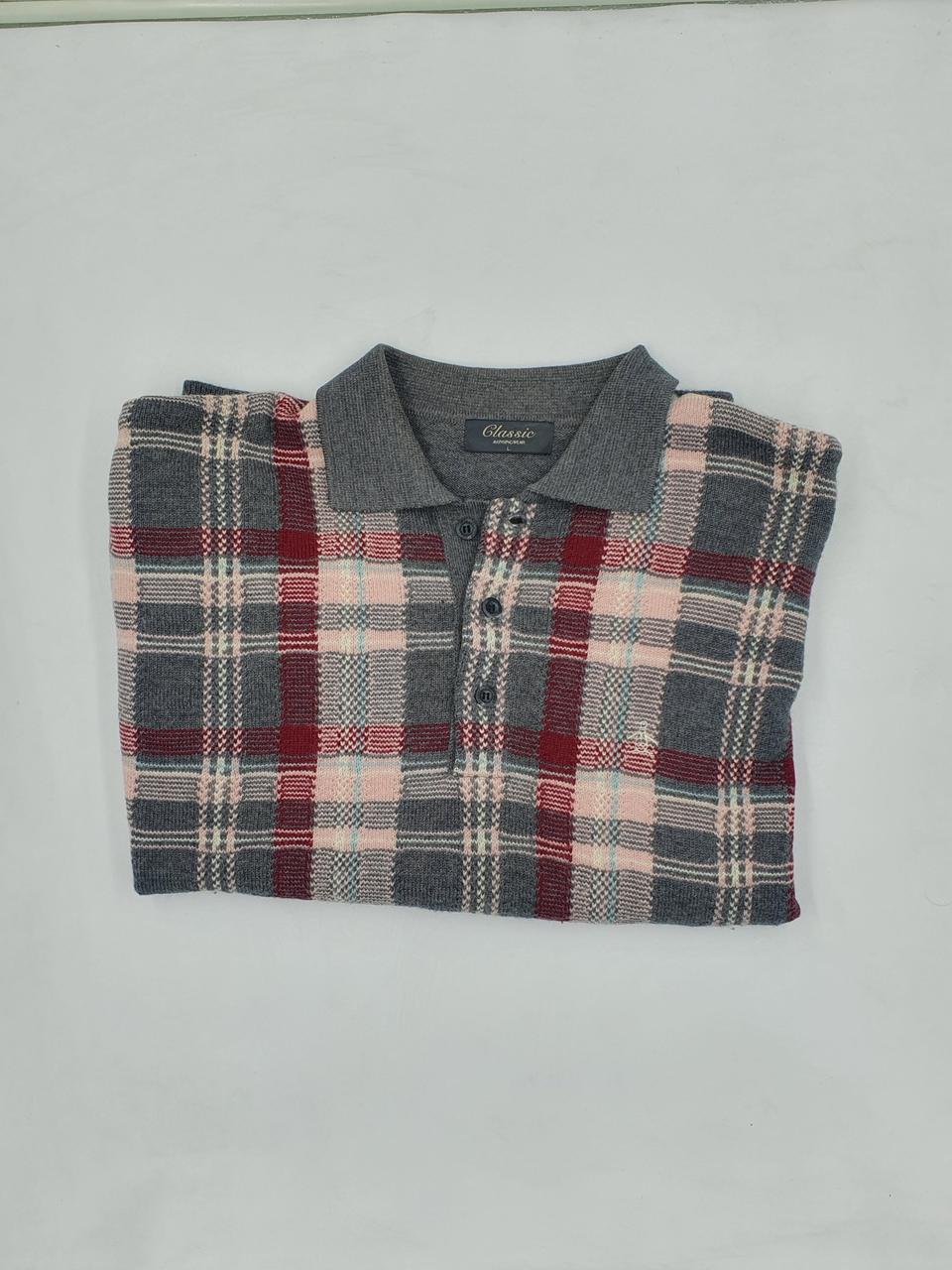 클래식 체크 니트 카라티 L사이즈