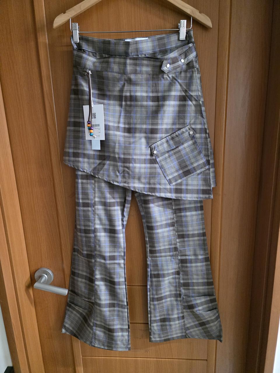 (새상품) 무신사 DEBBY UPPER 체크 랩 팬츠(M)