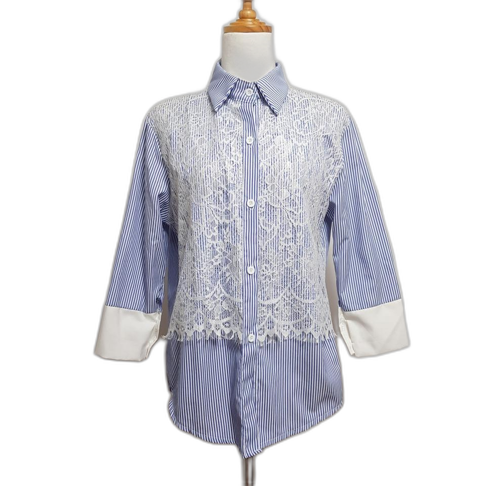 5357/스트라이프셔츠 여 free사이즈 블루 7부셔츠/내옷방