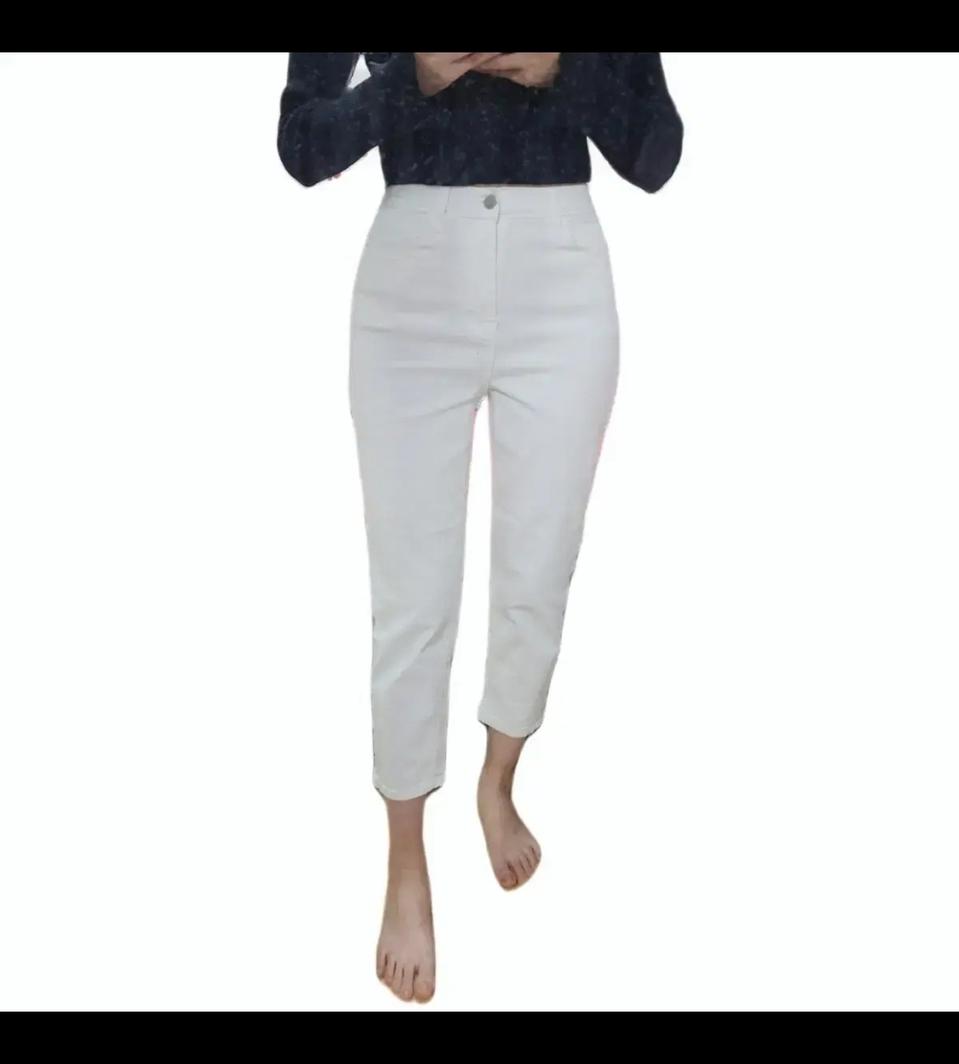 아이보리바지 흰바지 화이트 배기 일자 하이웨스트 롤업