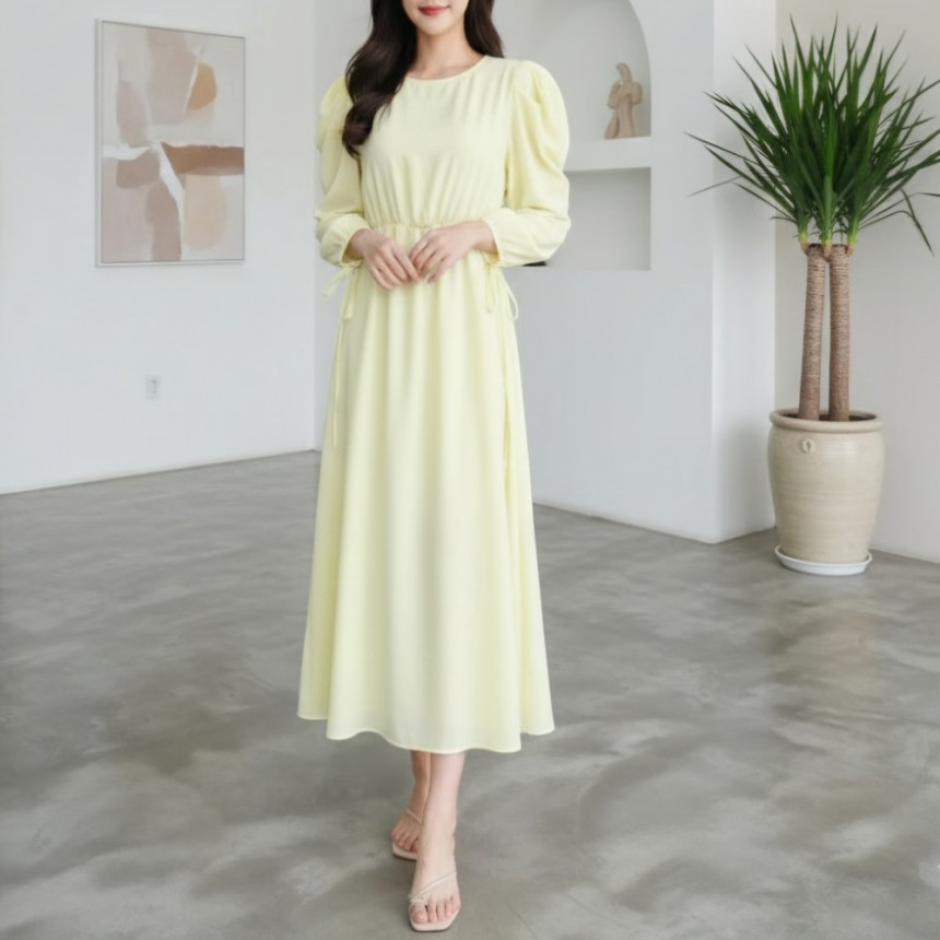 퍼프 셔링 플레어 롱원피스ㅡ무배