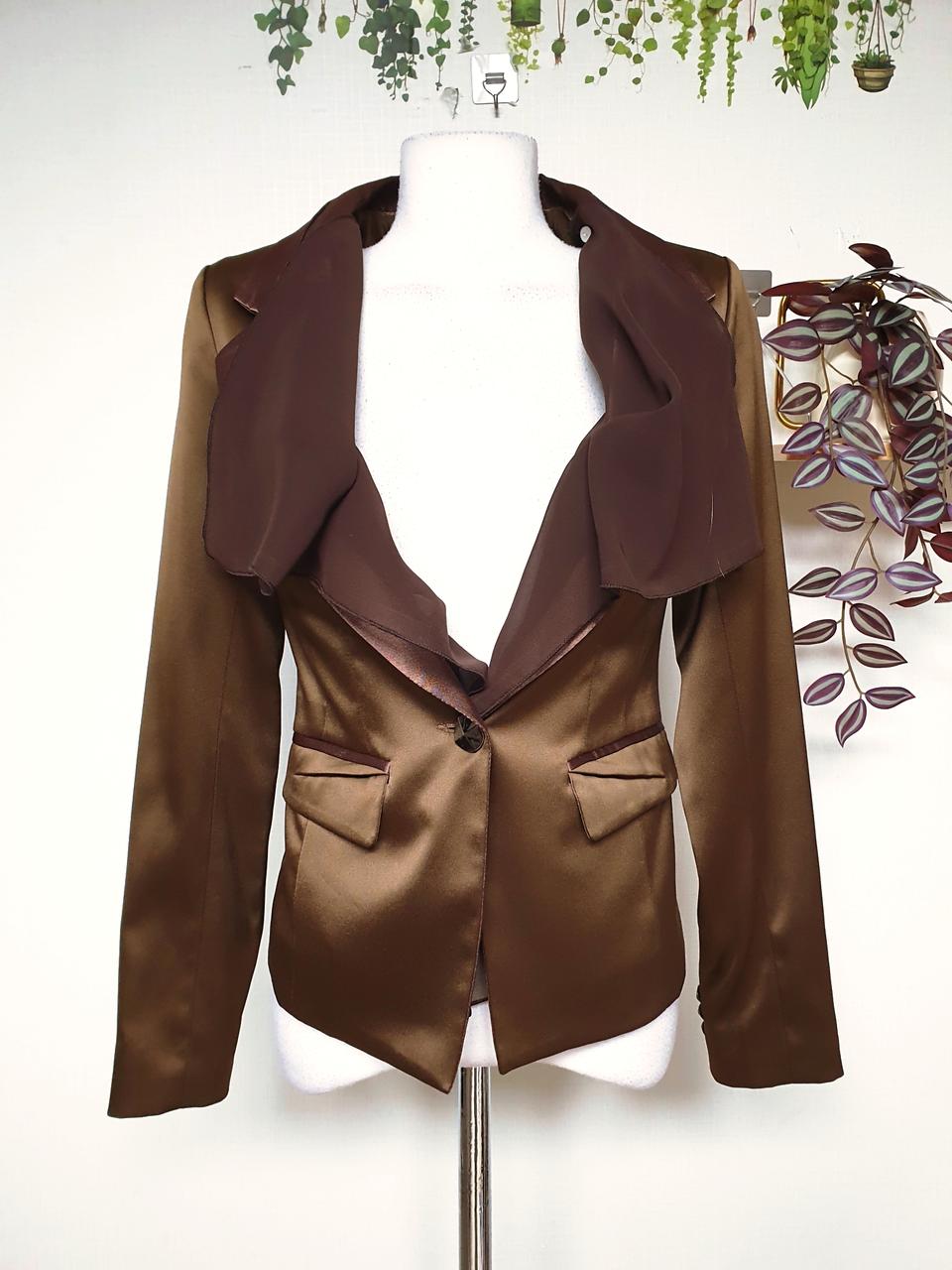 제이삭 스카프레이어드 새틴자켓 55 울 골드브라운 S