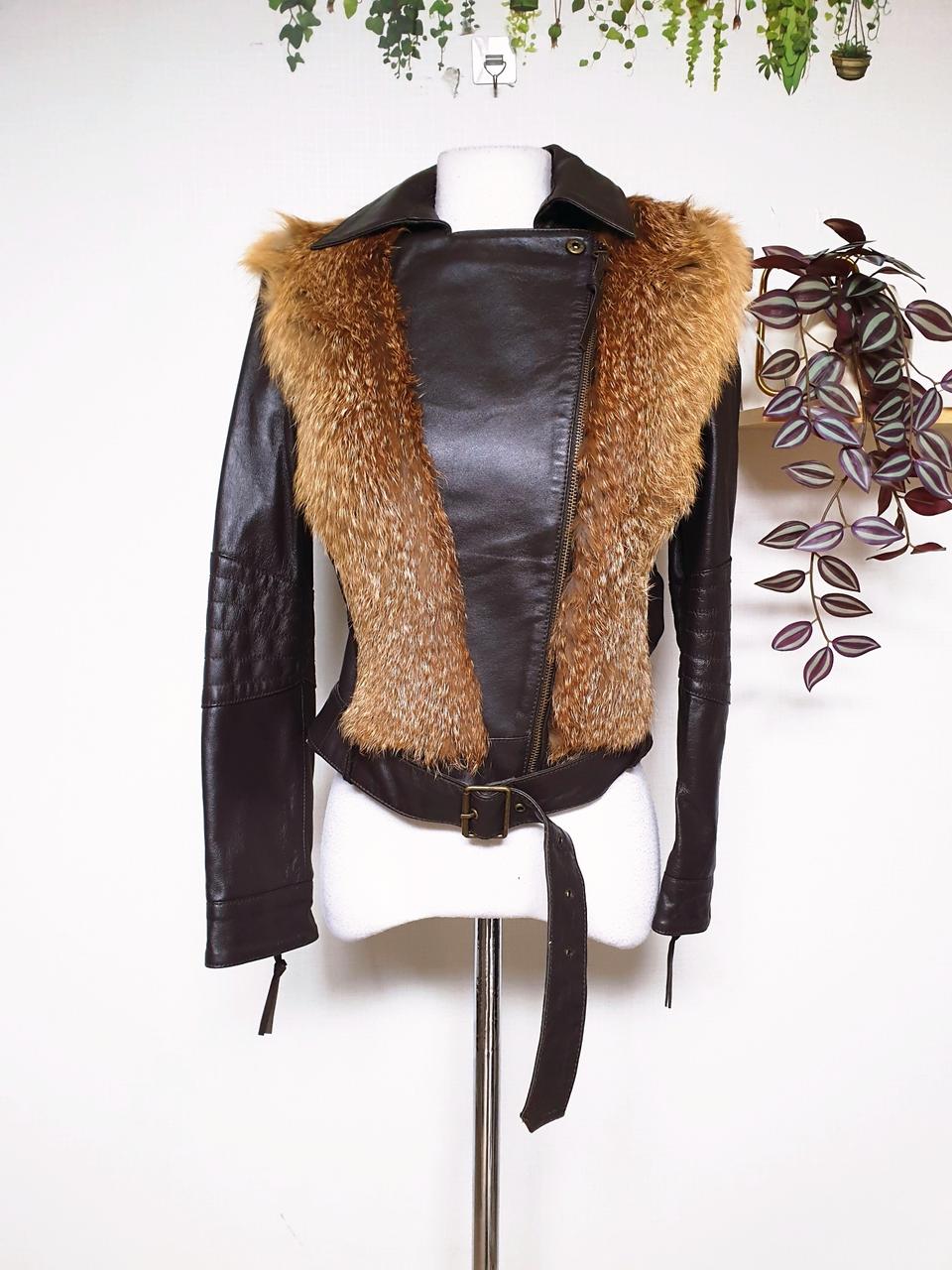 JESSI 폭스퍼 양가죽자켓 66 크롭 브라운