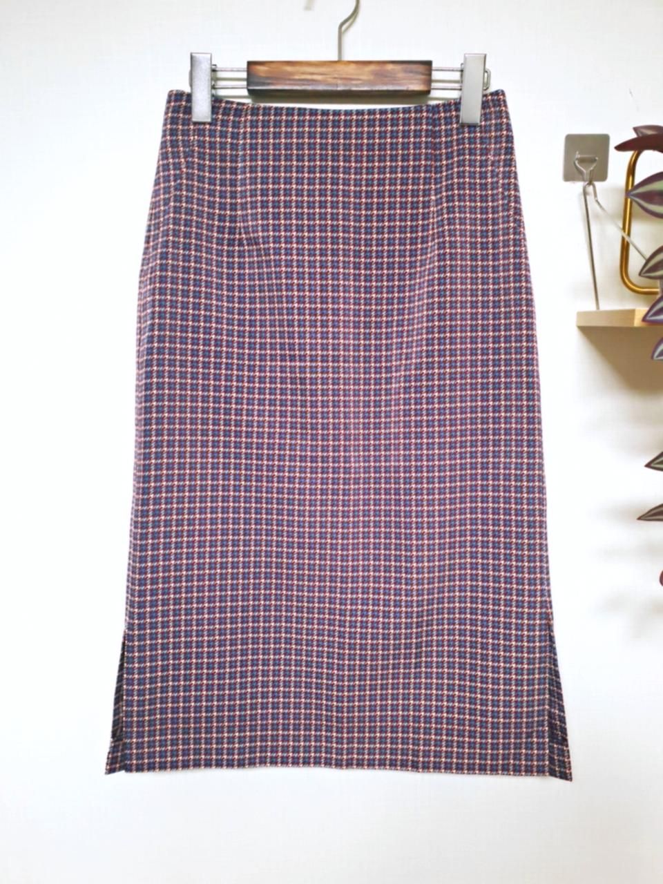 새상품 나무그림 하운드체크 도톰 롱스커트 55 버건디