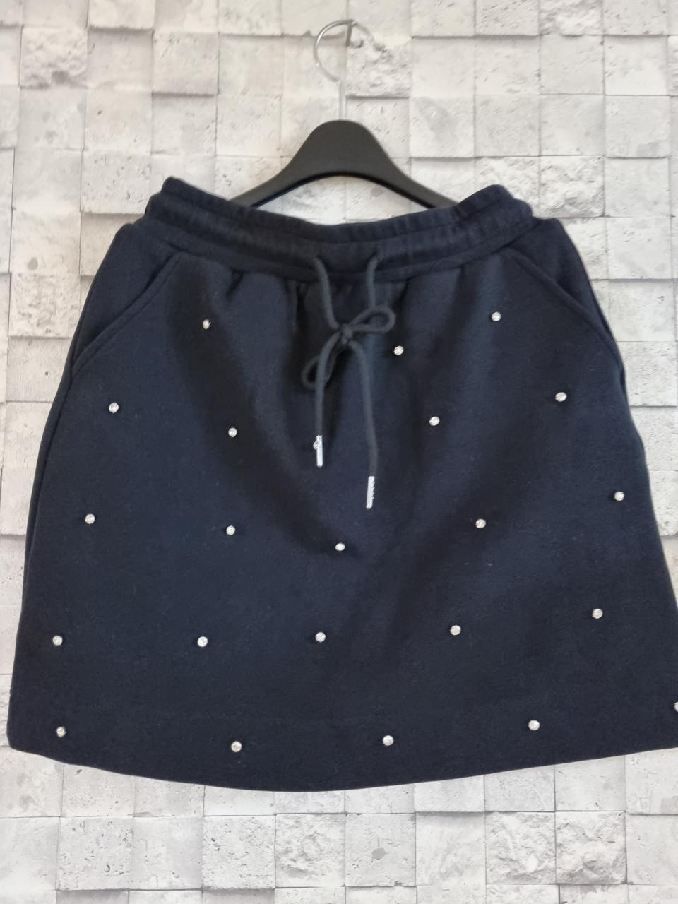 블랙 큐빅 밴딩 치마바지