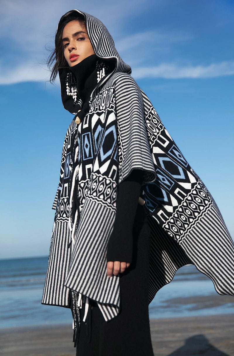 여) 끌로에 프린지 후드 판초