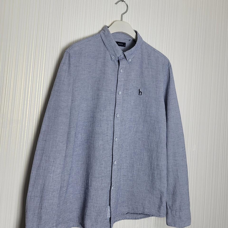 105_헤지스 시어서커 셔츠 캐주얼 네이비 스트라이프