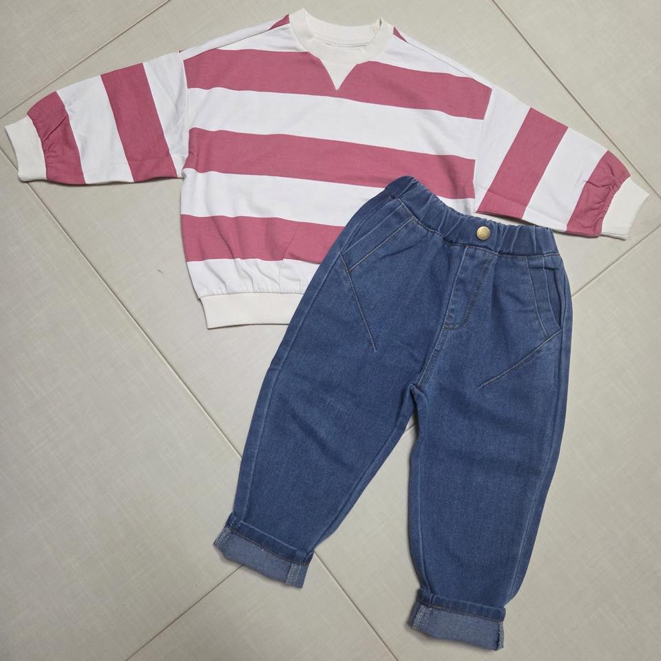 (새상품) 유아 단가라 맨투맨+청바지 상하복세트 100사이즈